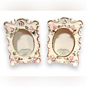 Antique Pair of Matching Mini Porcelain Picture Frames